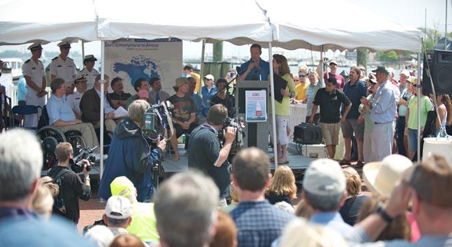 Fantastic welcome after Matt's feat in rounding the Americas - Governor of Maryland Martin O'Malley and his wife Katie welcome Matt Rutherford home after his solo, non-stop voyage around both North & South America 2012.<br />
 ©  SW
